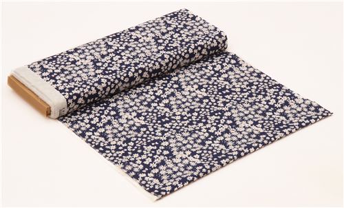 navy blue white flower birch organic fabric from the USA 3