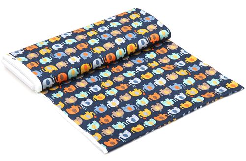 navy blue with colorful elephant animal makower uk Baby Jungle Fabric ...