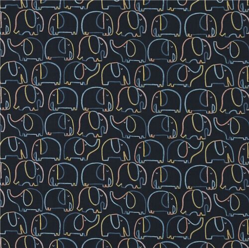 Navy Elephant Cotton Print Fabric