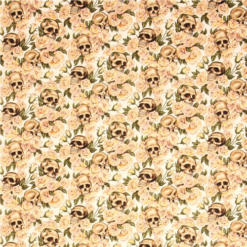 off-white Alexander Henry fabric roses and beige skulls 4