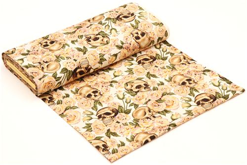 off-white Alexander Henry fabric roses and beige skulls 5