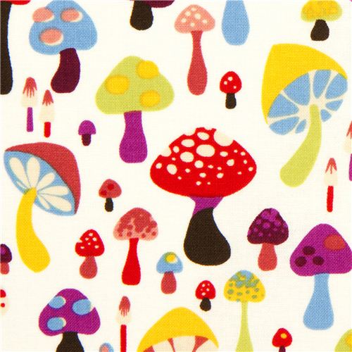 Tessuto bianco perla di Alexander Henry con funghi colorati Tessuto