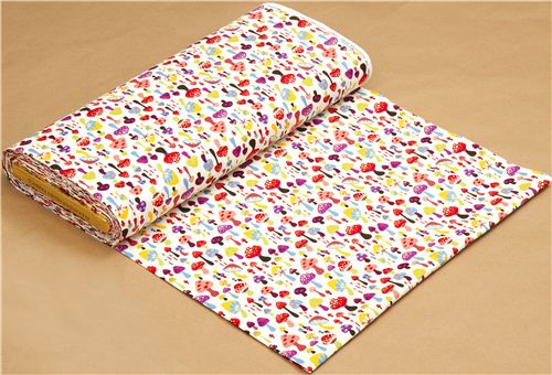 off-white Alexander Henry fabric with colourful mushrooms 3