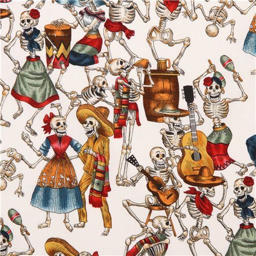 eierschalenweier Alexander Henry Stoff mit feiernden Skeletten Stoff