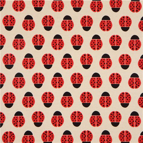 off-white Canvas ladybird fabric par Kokka 2