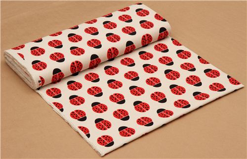 off-white Canvas ladybird fabric par Kokka 3