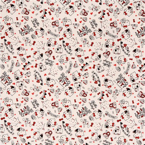 off-white Hello Kitty oxford fabric party heart elephant by Sanrio from Japan 2