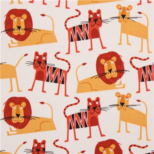 offwhite Jungle Party lion tiger animal fabric by Robert Kaufman