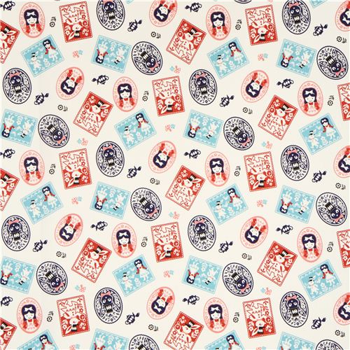 creme Kokka Alice im Wunderland Patchwork Stoff aus Japan 2
