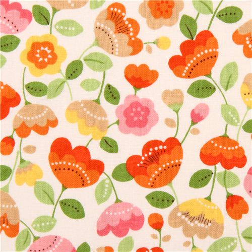off-white Kokka flower fabric from Japan 1