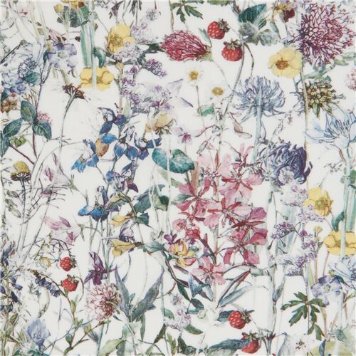 offwhite Liberty Fabrics Tana Lawn cotton fabric with colorful flowers Fabric by Liberty