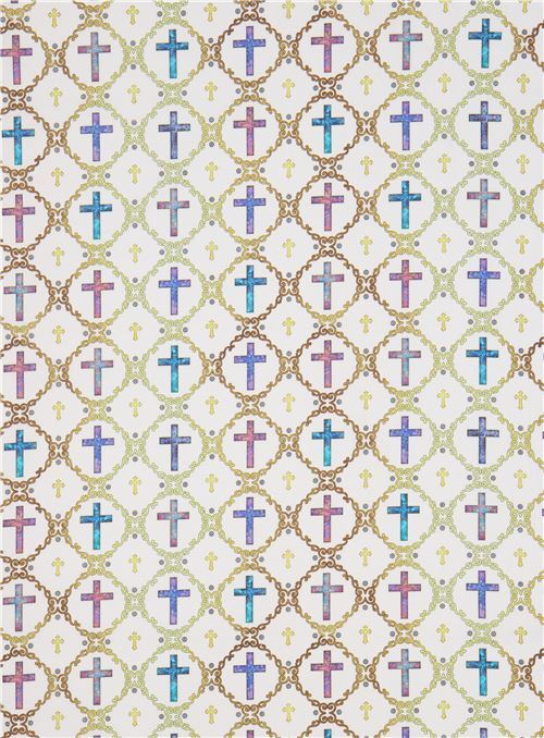 Remnant (20 x 49 cm) - off-white Quilting Treasures fabric with Crosses 3