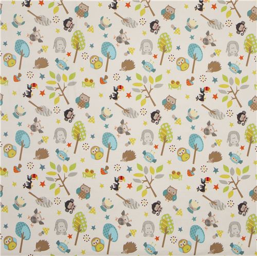 creme Riley Blake Tier Flanellstoff Eule Igel Nilpferd Affe 2