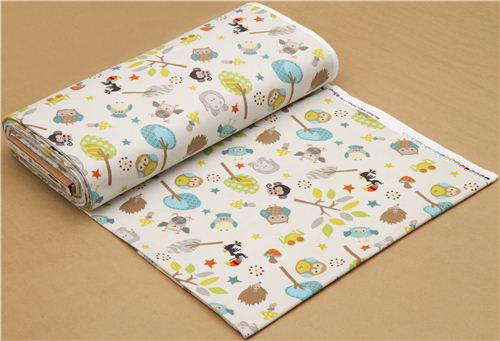 creme Riley Blake Tier Flanellstoff Eule Igel Nilpferd Affe 3