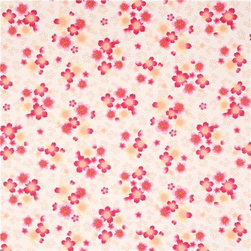 off-white Sakura Asia fabric with pink and yellow cherry blossom 2