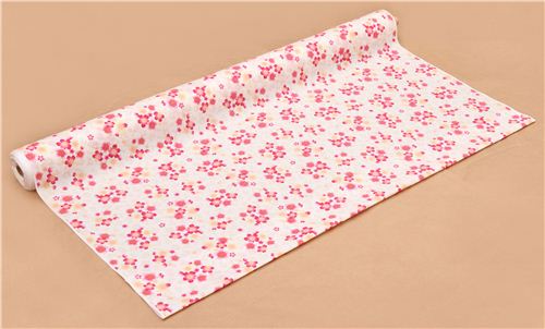 off-white Sakura Asia fabric with pink and yellow cherry blossom 3