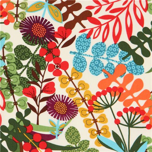 off-white Timeless Treasures fabric with wild flowers USA 1