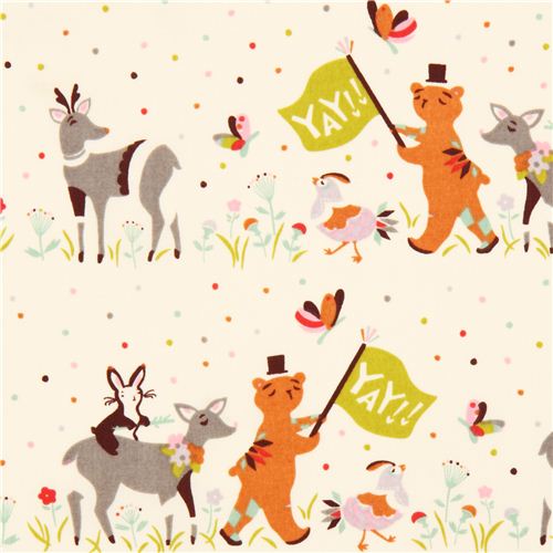 off-white animal parade birch organic fabric deer rabbit USA 1