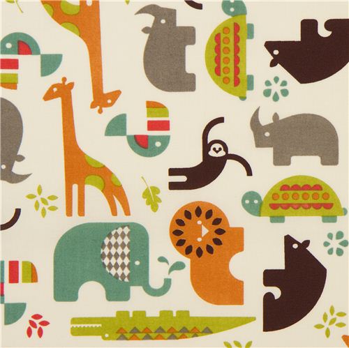 Tissu bio écru Birch avec des animaux de safari Soiree Tissu