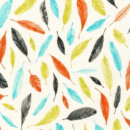 off-white bird feather fabric Robert Kaufman Carried Away 1