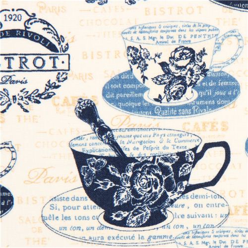 off-white coffee cup fabric Robert Kaufman Parisian Cafe 1