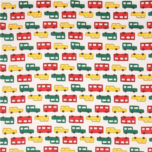 off-white colorful cars buses Canvas fabric from Japan - modeS4u