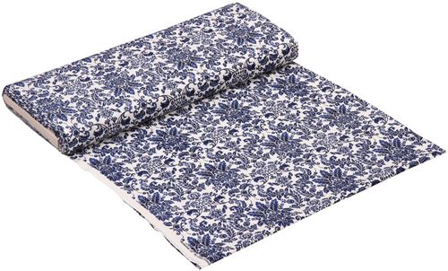 off-white dark blue flower leaf pattern fabric by Henry Glass - modeS4u