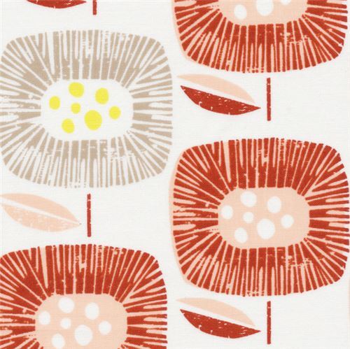 off-white dark orange-red flower Cloud 9 organic cotton fabric Around the Block Fabric