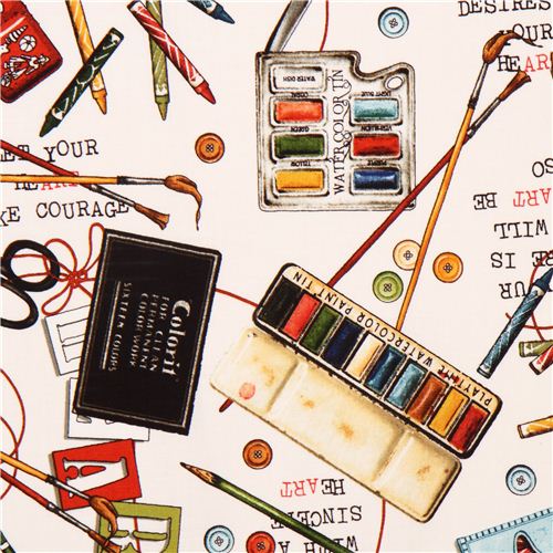 offwhite drawing art fabric Draw Near Quilting Treasures Fabric by