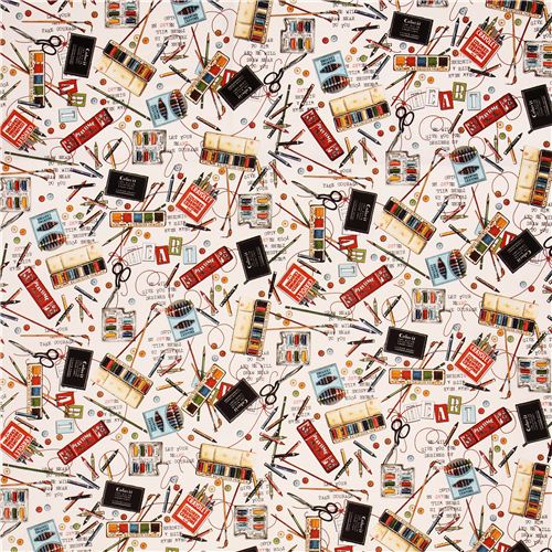 offwhite drawing art fabric Draw Near Quilting Treasures Fabric by