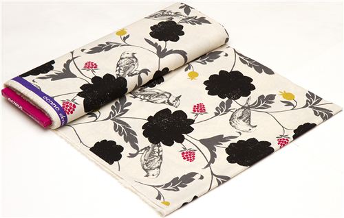 off-white echino canvas fabric Dahlia bird & flower 3
