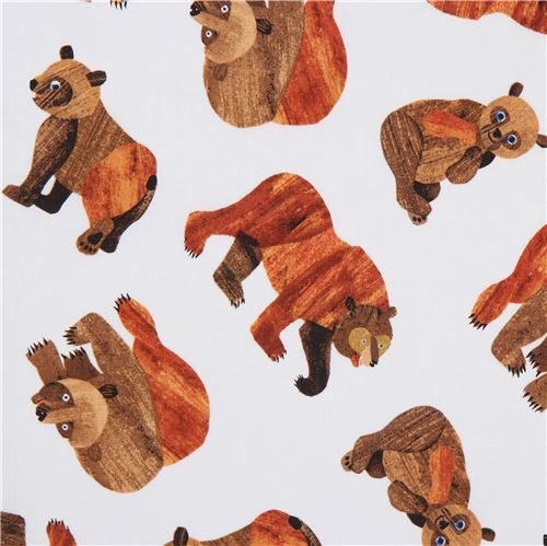 off-white fabric cute brown bear animal Andover USA Beary Happy Fabric