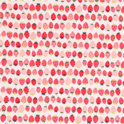 off white fabric cute red pink pattern strawberry by Cosmo from Japan ...