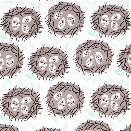 off-white fabric cute taupe bird nest egg by Dear Stella USA Fabric
