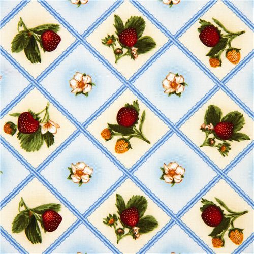 off-white fabric strawberry & flower Robert Kaufman 1