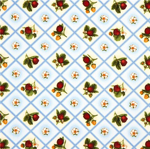 off-white fabric strawberry & flower Robert Kaufman 2