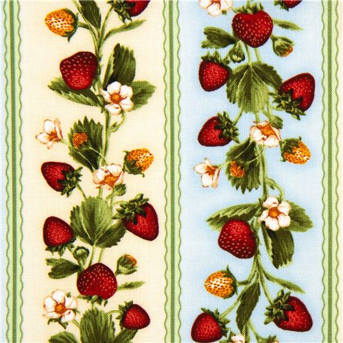 off-white fabric strawberry & stripes Robert Kaufman 1