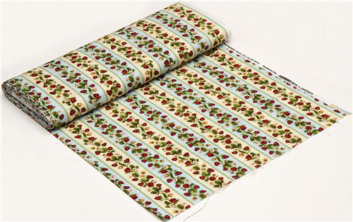 off-white fabric strawberry & stripes Robert Kaufman 3