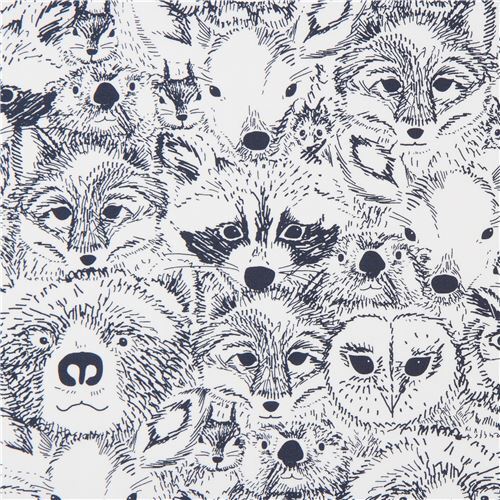 off-white fabric with bear owl raccoon animal by Art Gallery Fabrics Fabric
