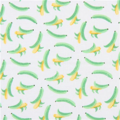 Tissu cru avec des bananes vertes et jaunes - coupon (56cm x 50cm)