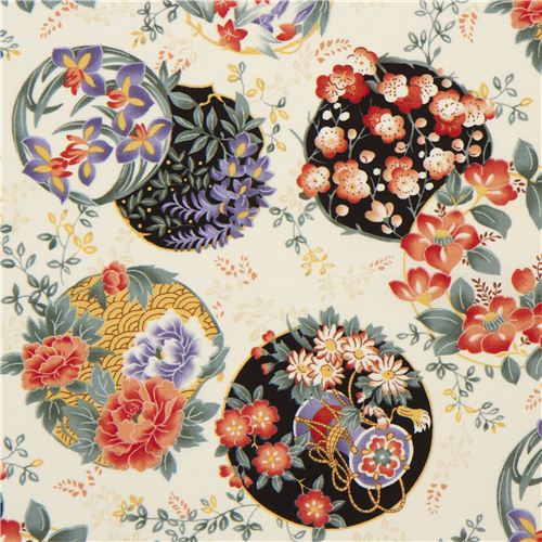 off-white flower circles fabric by Timeless Treasures Fabric
