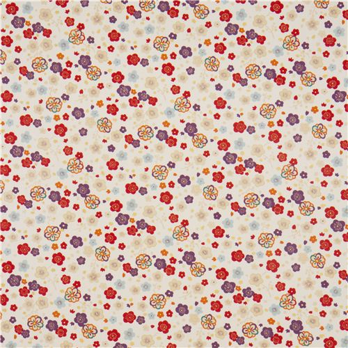 off-white flower poplin fabric par Kokka 2