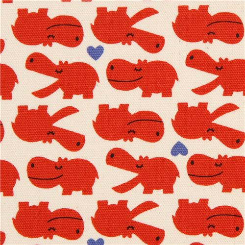 off-white hippo and heart Kokka oxford fabric from Japan 1