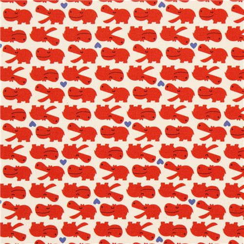 off-white hippo and heart Kokka oxford fabric from Japan 2