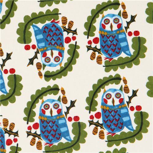 off-white owl canvas animal fabric by Kokka from Japan Fabric