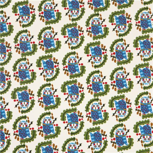 off-white owl canvas animal fabric by Kokka from Japan 2