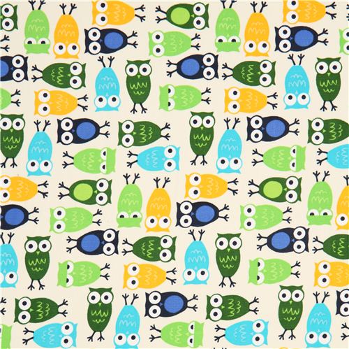off-white owls corduroy fabric Robert Kaufman USA 2