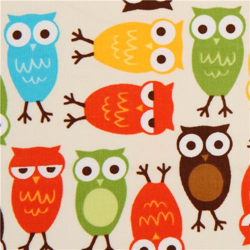 Tissu en velours côtelé Robert Kaufman écru avec des hiboux Tissu