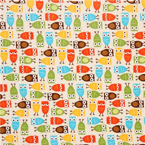 off-white owls corduroy fabric Robert Kaufman USA brown 2