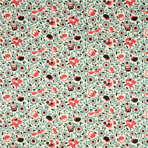 off-white oxford animal fabric fox owl hedgehog Cosmo 2